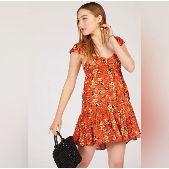 FREE PEOPLE Pattern Play Mini Dress in Floral Red Size Large S595 - Picture 1 of 8